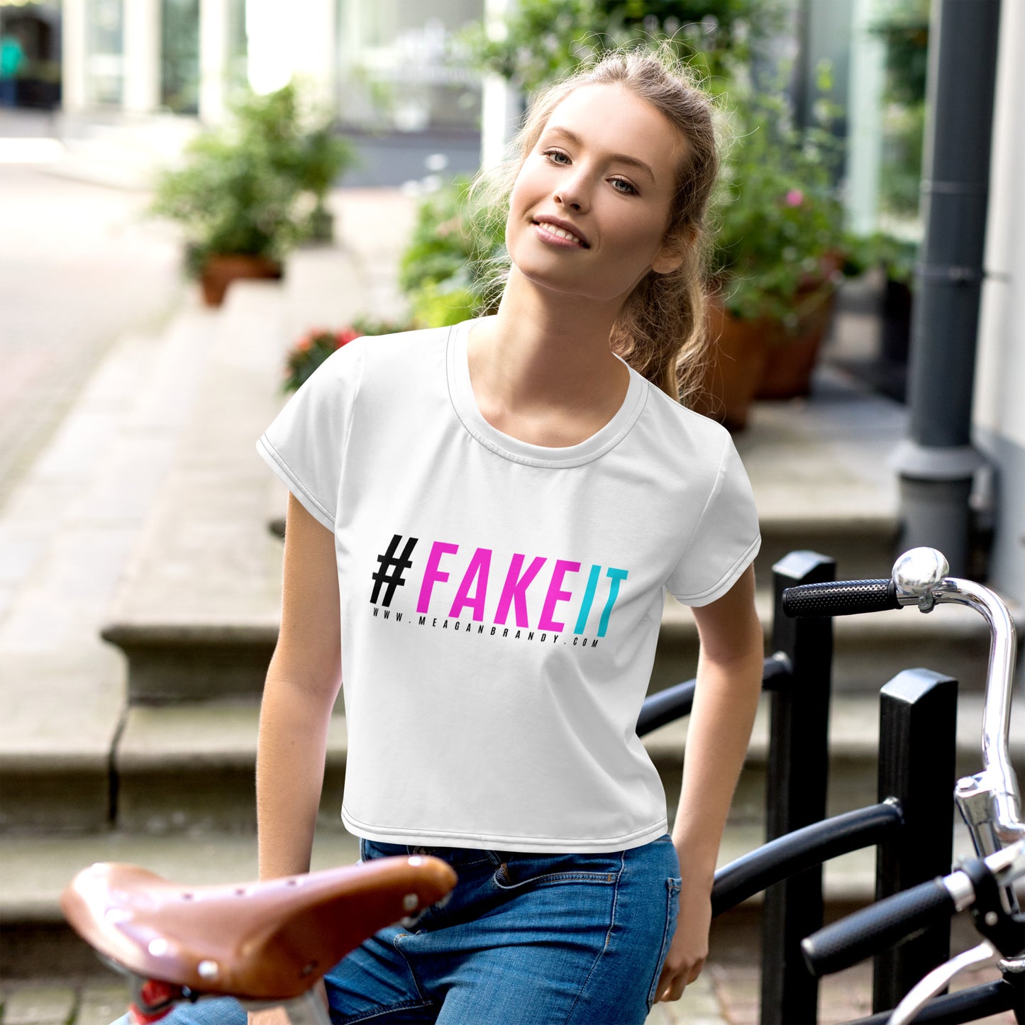 #Fake It All-Over Print Crop Tee